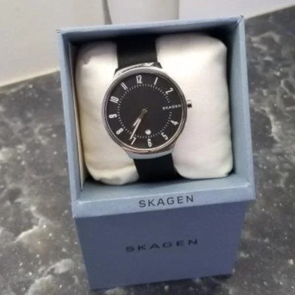 Skagen Grenen Black Leather Watch - Picture 1 of 6